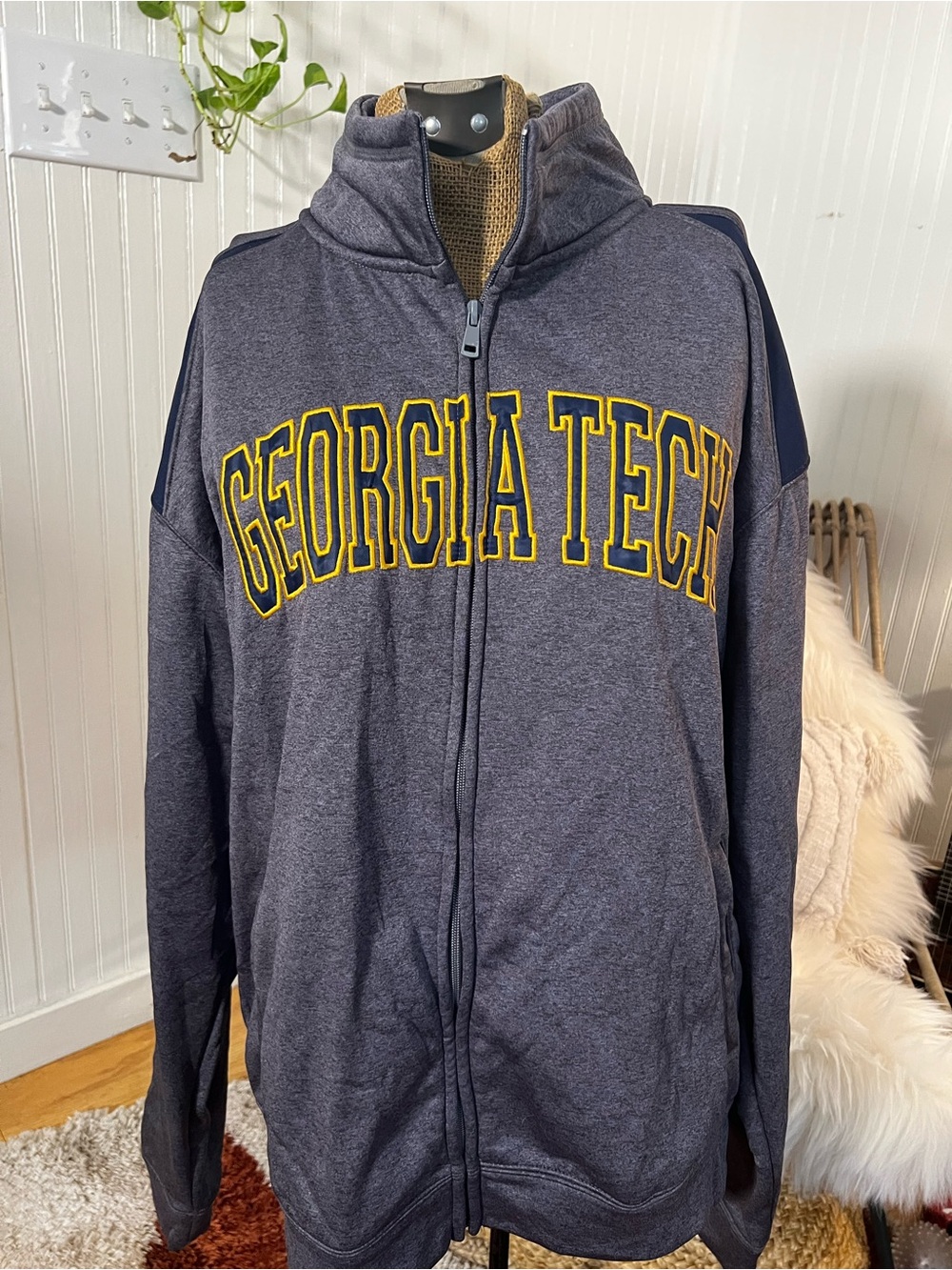 Georgia Tech Men's Full-Zip Hooded Jacket - Navy Heather